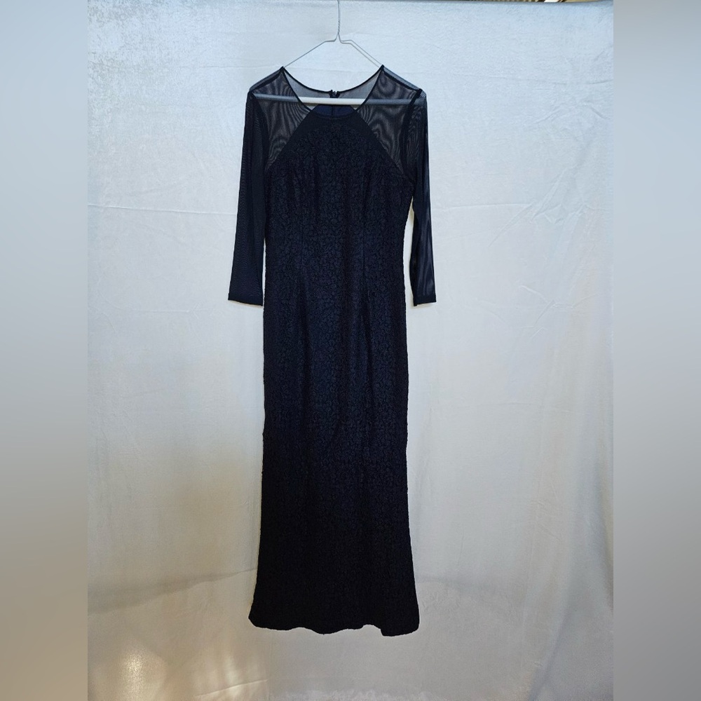 Adriana Papell Illusion Navy Blue Gown (Size 2)